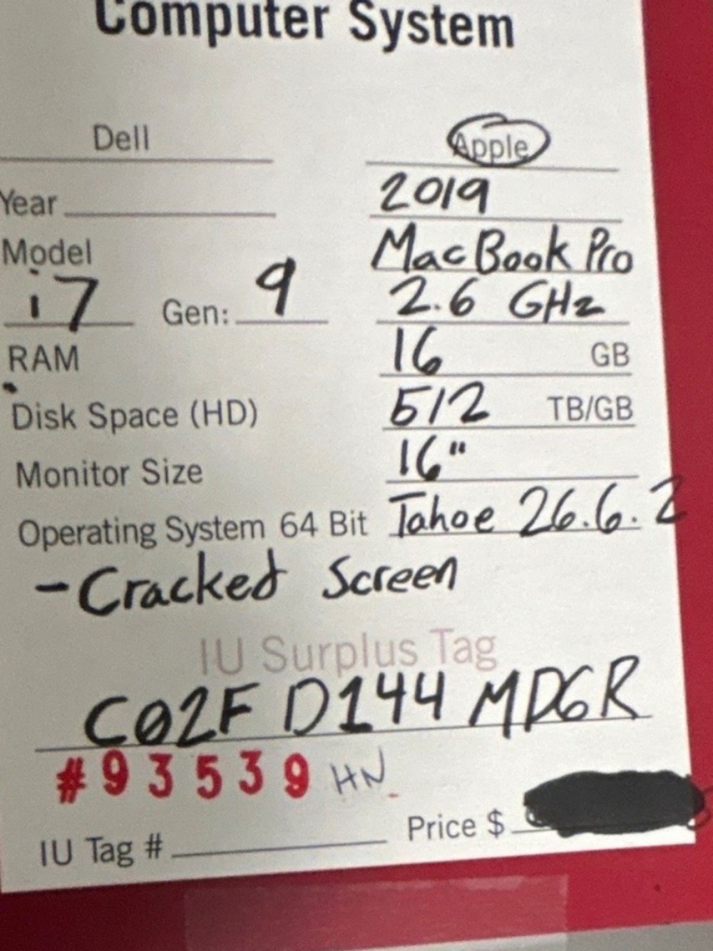 MacBook Pro 2019 512 GB 16’
